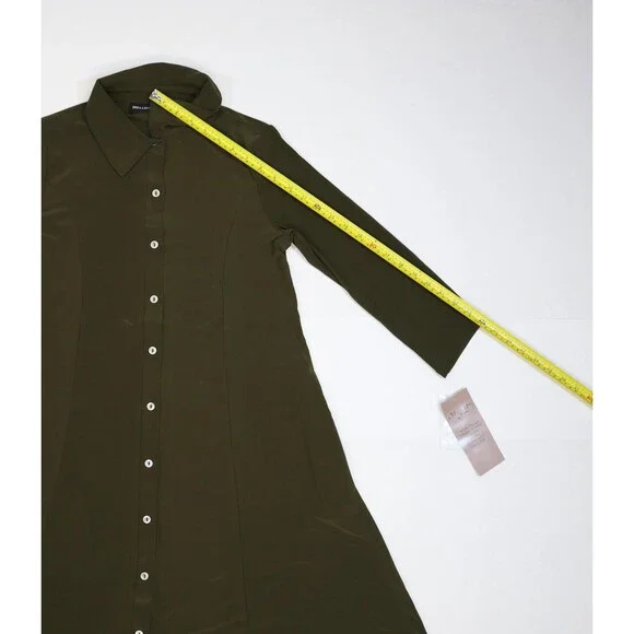Nina Leonard Dress Womens Small Dark Olive Miracle Matte Jersey Shirt Button Up - Picture 3 of 14